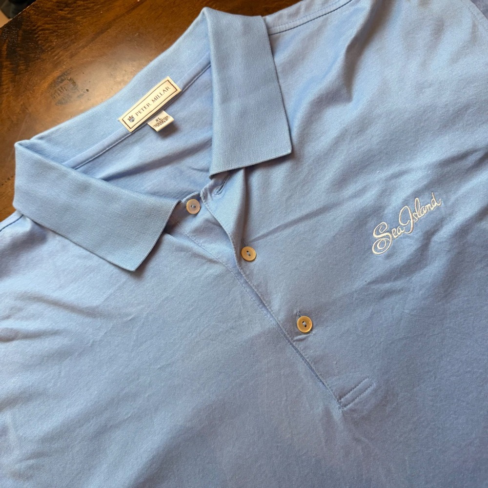 Peter Millar Mens XL Blue Cotton Sea Island Embroidered Short Sleeve Polo Shirt
